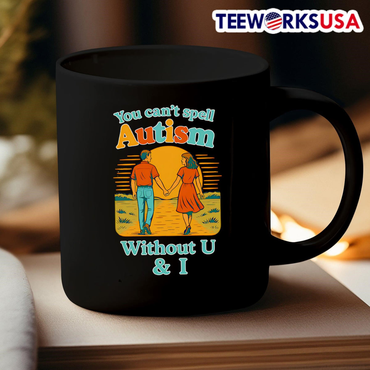 You can't spell Autism without U and I sunset - Adult & Kids T-Shirts, Sweatshirts & Hoodies apparel design preview 3