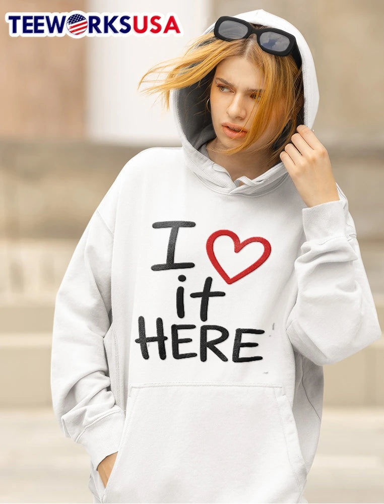 I Love It Here Red Heart Outline Handwritten - Adult & Kids T-Shirts, Sweatshirts & Hoodies apparel design preview 5
