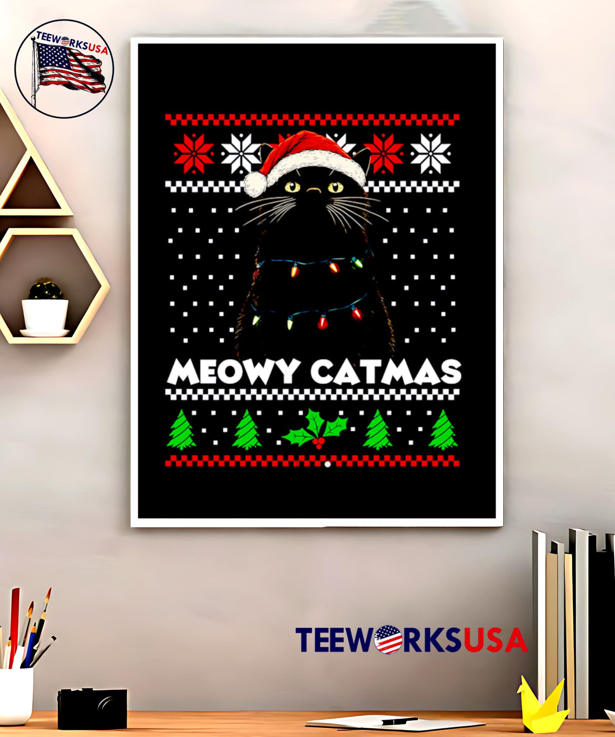 Meowy Catmas Ugly Christmas - Adult & Kids T-Shirts, Sweatshirts & Hoodies apparel design preview 5