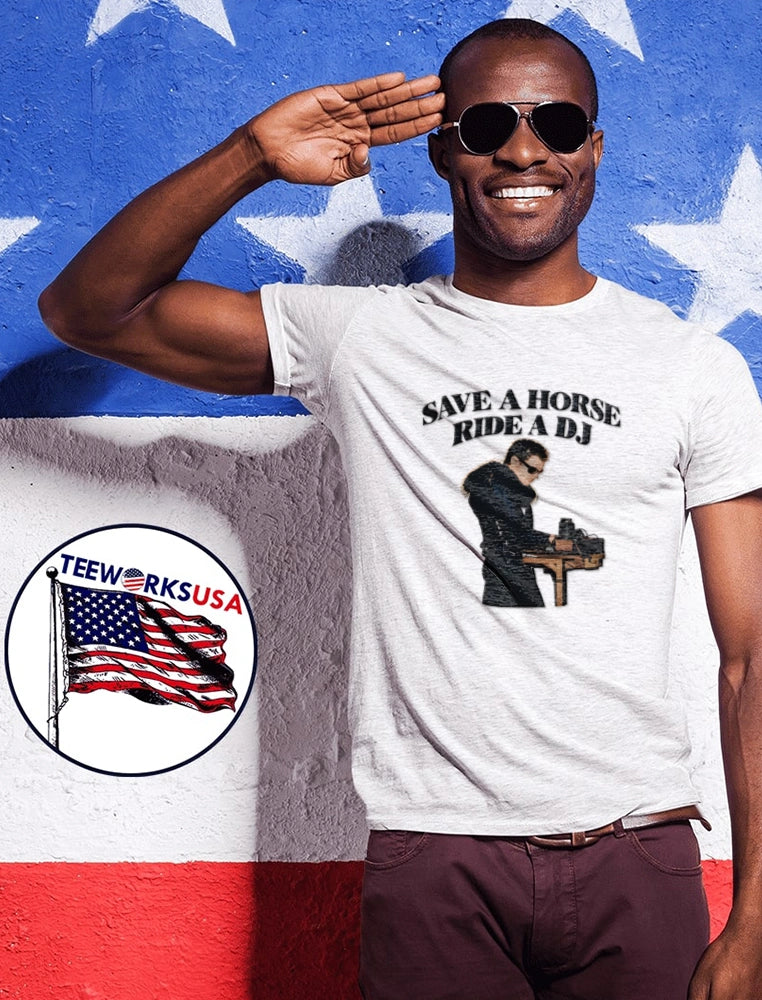 Save A Horse Ride DJ man wearing sunglasses djing - Adult & Kids T-Shirts, Sweatshirts & Hoodies apparel design preview 1