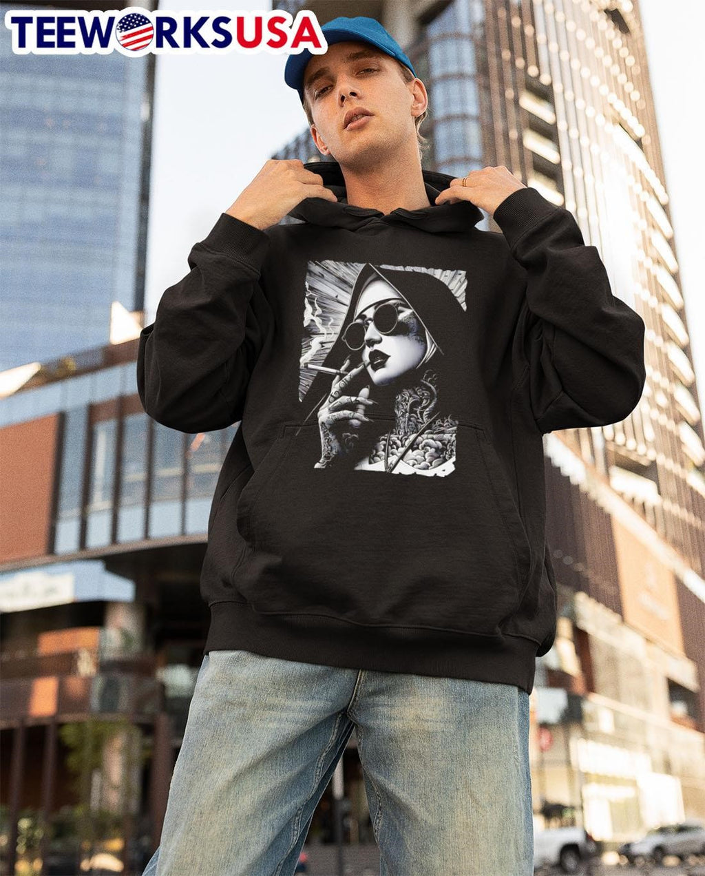 Nun Satan Baphomet Gothic Smoking - Adult & Kids T-Shirts, Sweatshirts & Hoodies apparel design preview 3