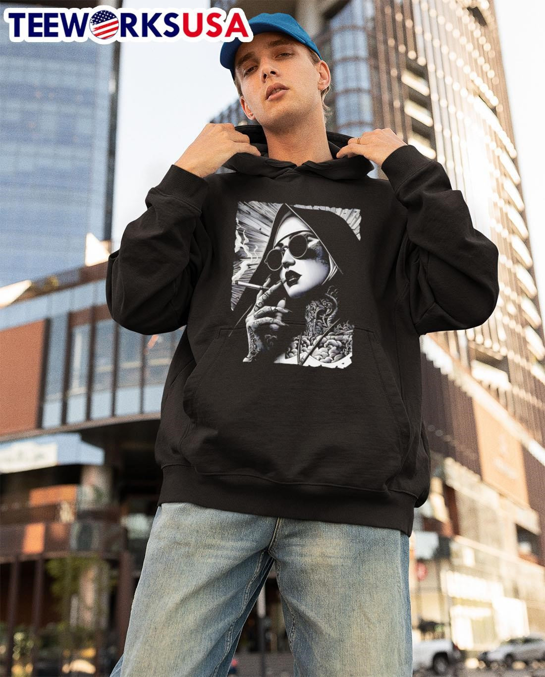Nun Satan Baphomet Gothic Smoking - Adult & Kids T-Shirts, Sweatshirts & Hoodies apparel design preview 3