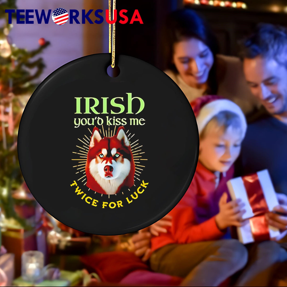 Irish You'd Kiss Me Twice For Luck Husky - Adult & Kids T-Shirts, Sweatshirts & Hoodies apparel design preview 4