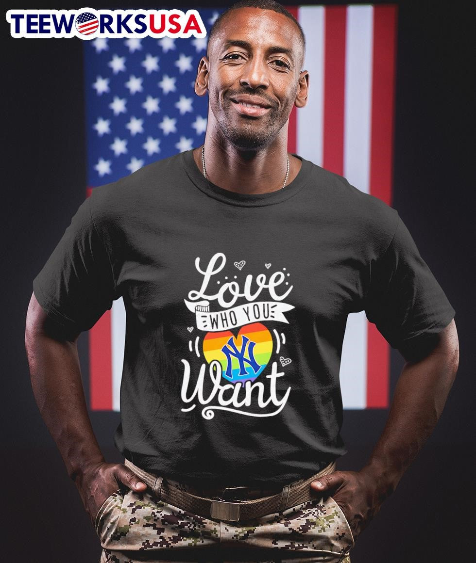 Love who you want New York Yankees LGBT Pride - Adult & Kids T-Shirts, Sweatshirts & Hoodies apparel design preview 1