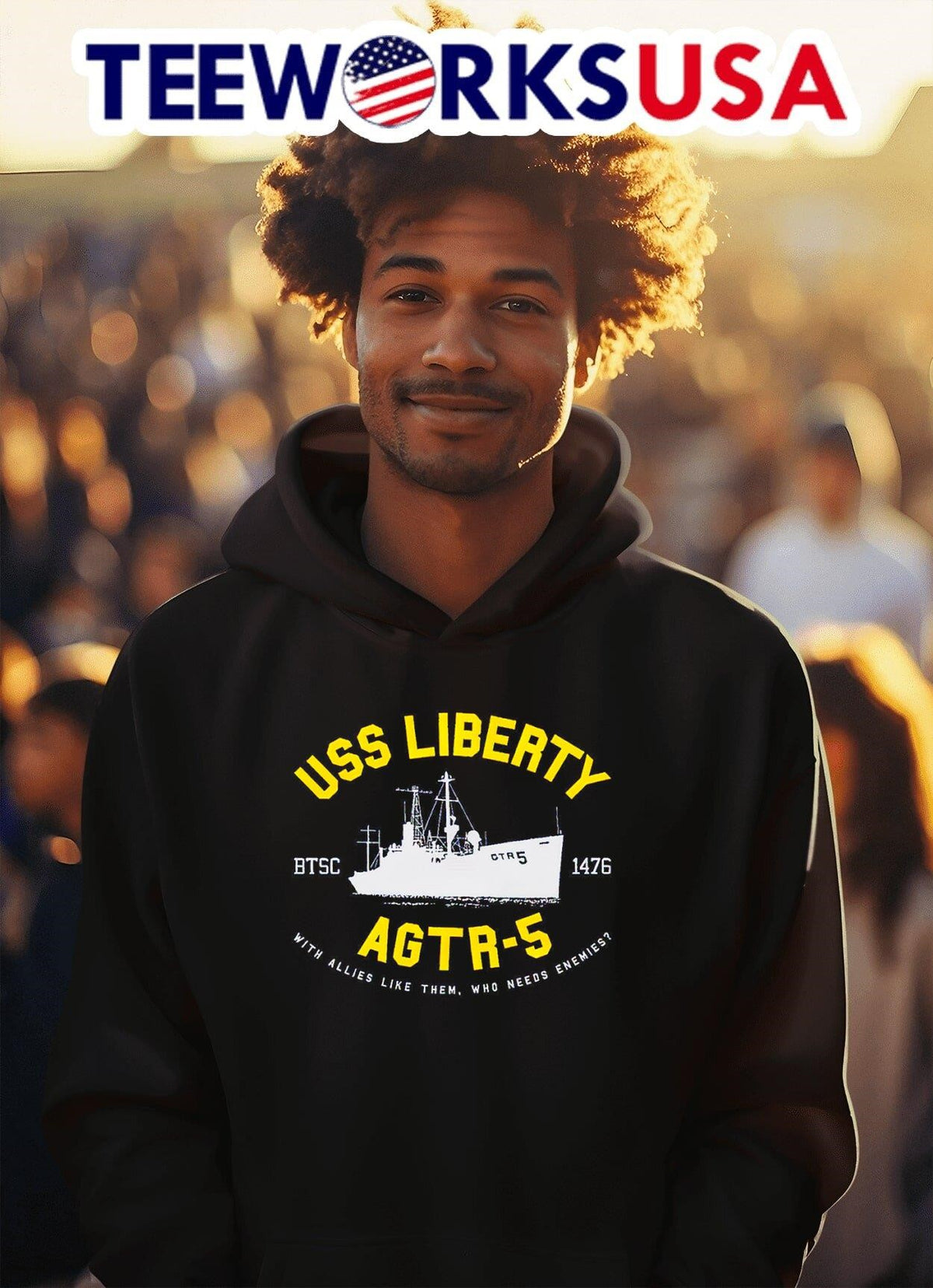 Uss Liberty Agtr 5 with allies like them who needs - Adult & Kids T-Shirts, Sweatshirts & Hoodies apparel design preview 2
