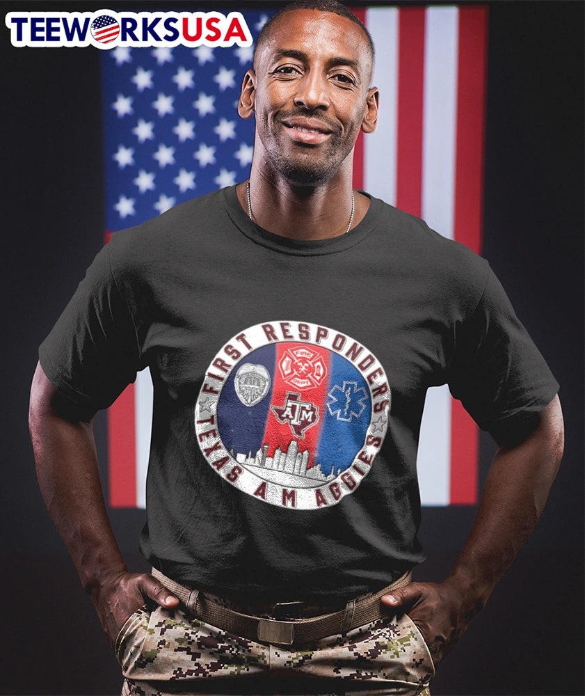 Texas A&M Aggies x First Responders Never Forget 9.11 - Adult & Kids T-Shirts, Sweatshirts & Hoodies apparel design preview 1