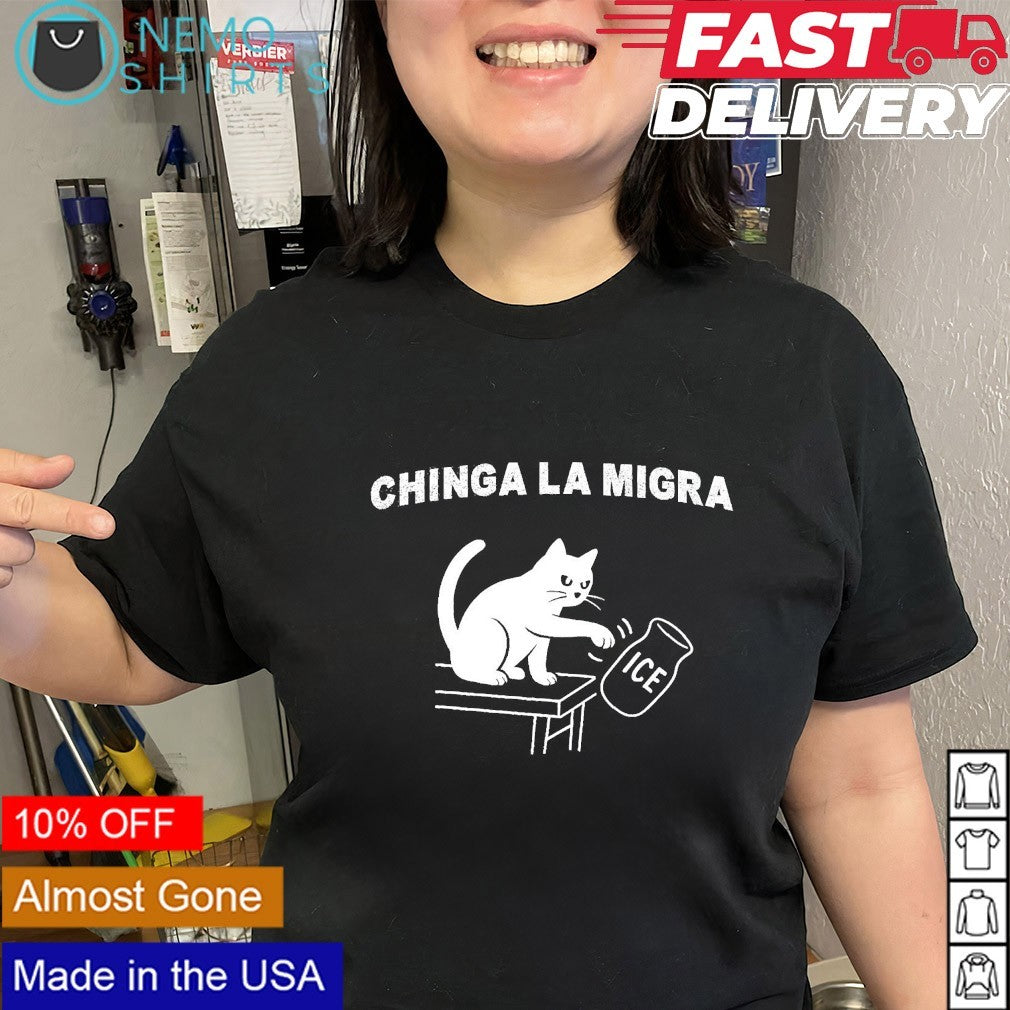 Chinga La Migra cat knocking ICE - Adult & Kids T-Shirts, Sweatshirts & Hoodies apparel design preview 2