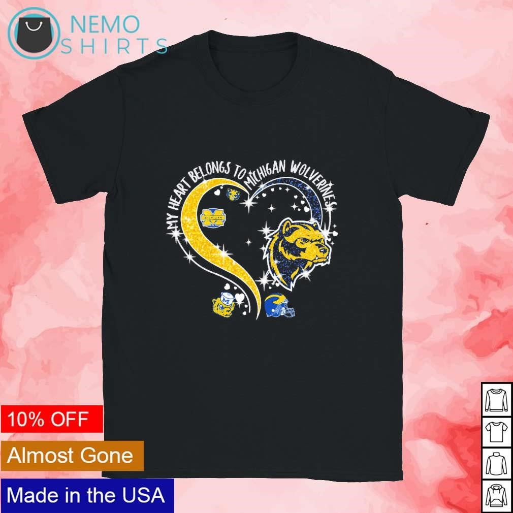 My heart belongs to Michagan Wolverines glitters - Adult & Kids T-Shirts, Sweatshirts & Hoodies apparel design preview 1