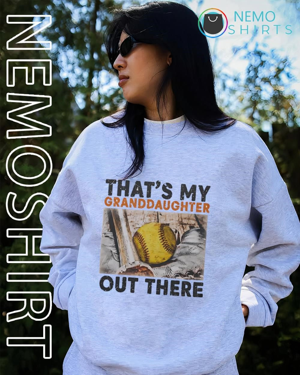 That's My Granddaughter Out There Softball Distressed - Adult & Kids T-Shirts, Sweatshirts & Hoodies apparel design preview 2