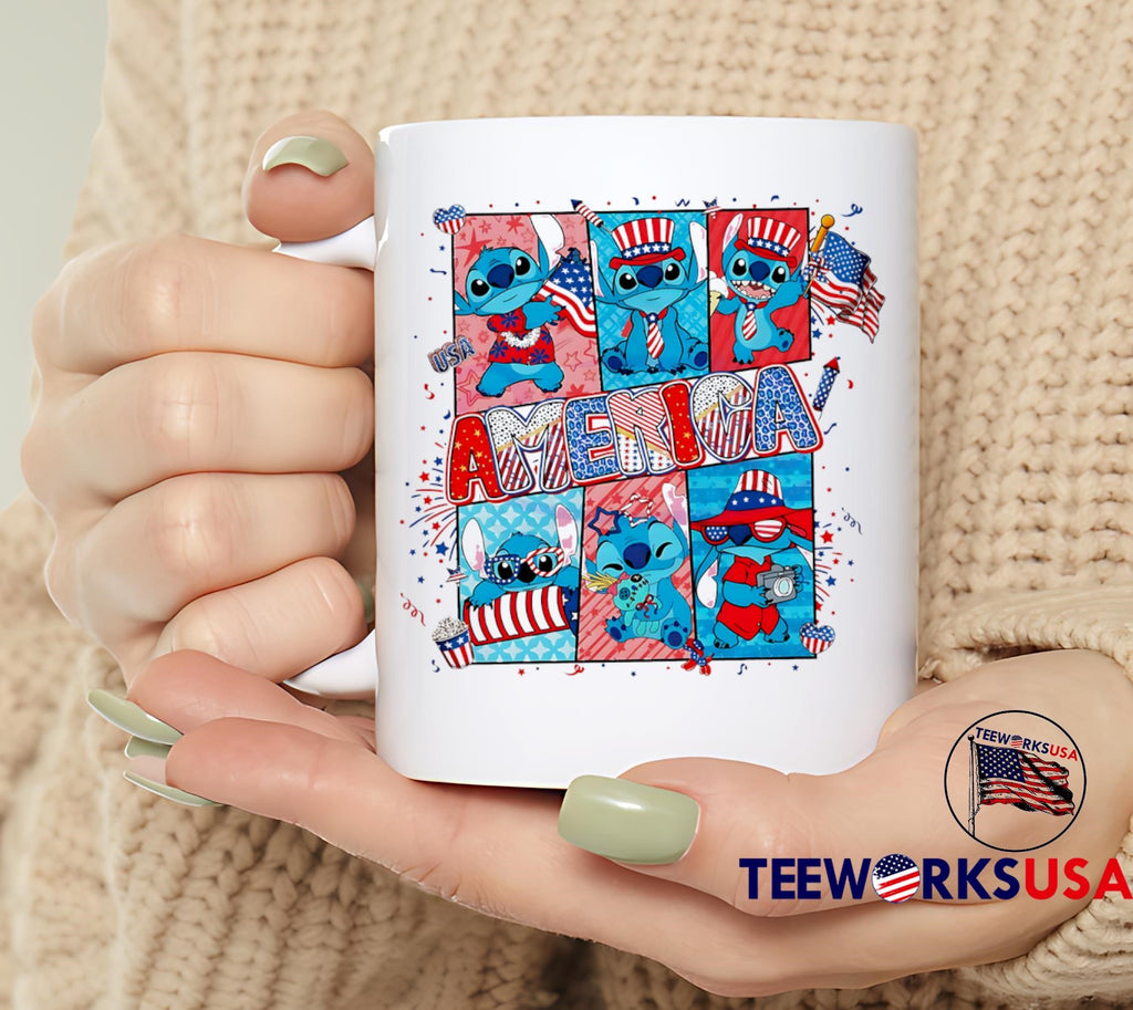 Stitch Retro America Fourth Of July Cartoon Coquette - Adult & Kids T-Shirts, Sweatshirts & Hoodies apparel design preview 6