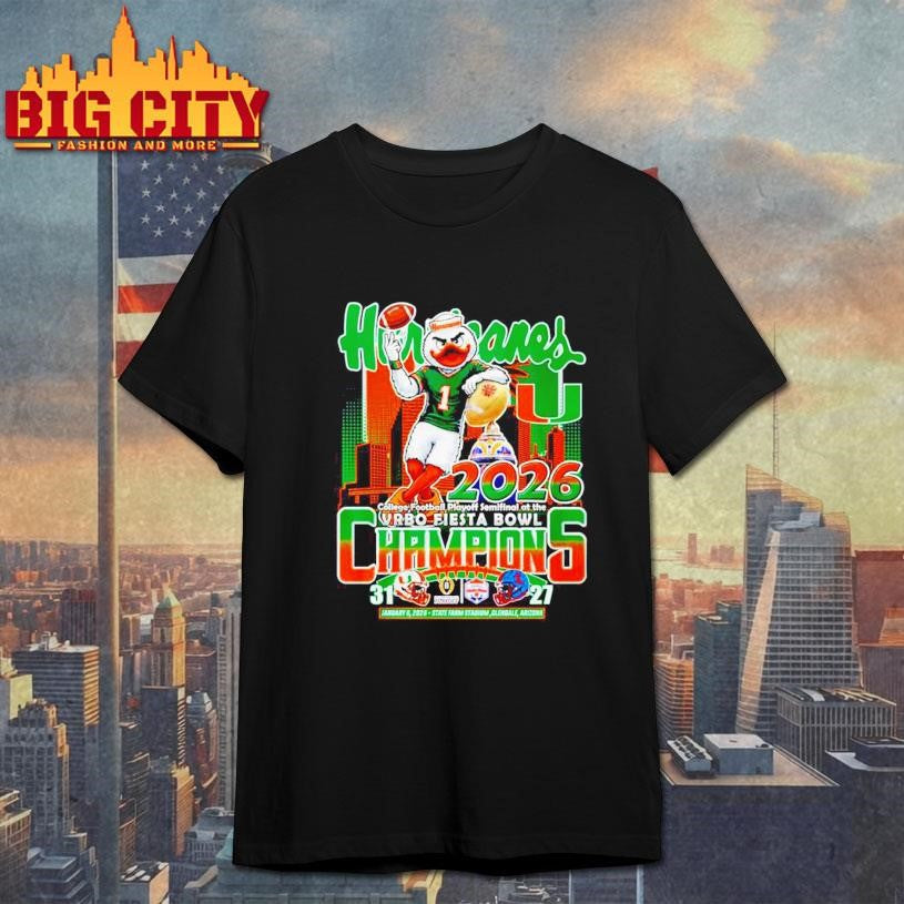 Miami Hurricanes CFP 2026 Fiesta Bowl Champions - Adult & Kids T-Shirts, Sweatshirts & Hoodies apparel design preview 1