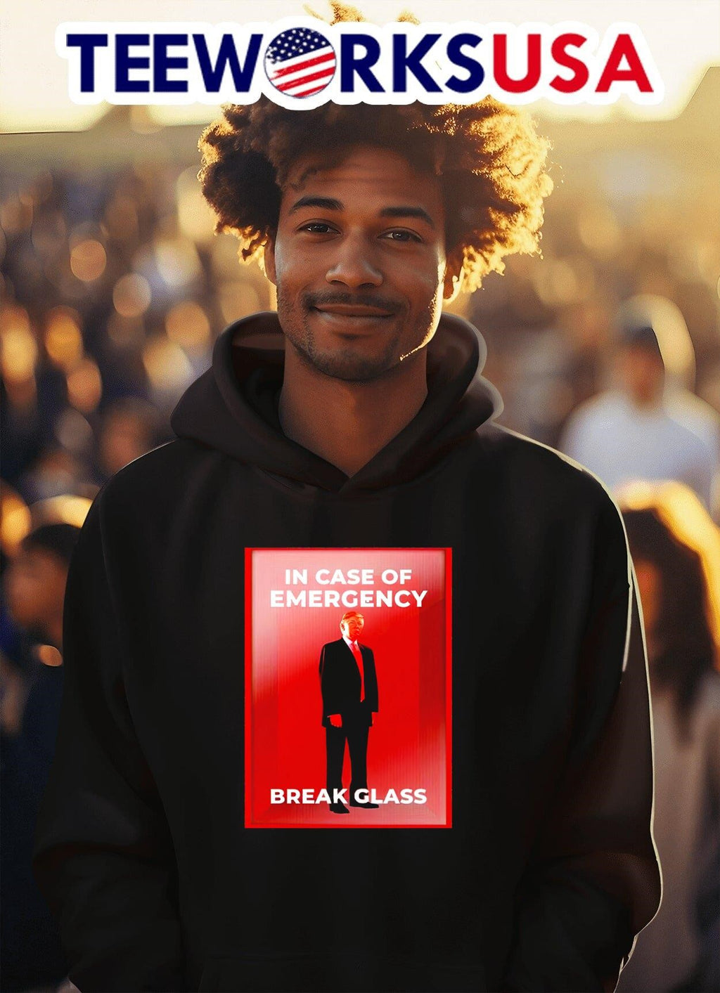 Donald Trump in case of emergency break glass - Adult & Kids T-Shirts, Sweatshirts & Hoodies apparel design preview 2