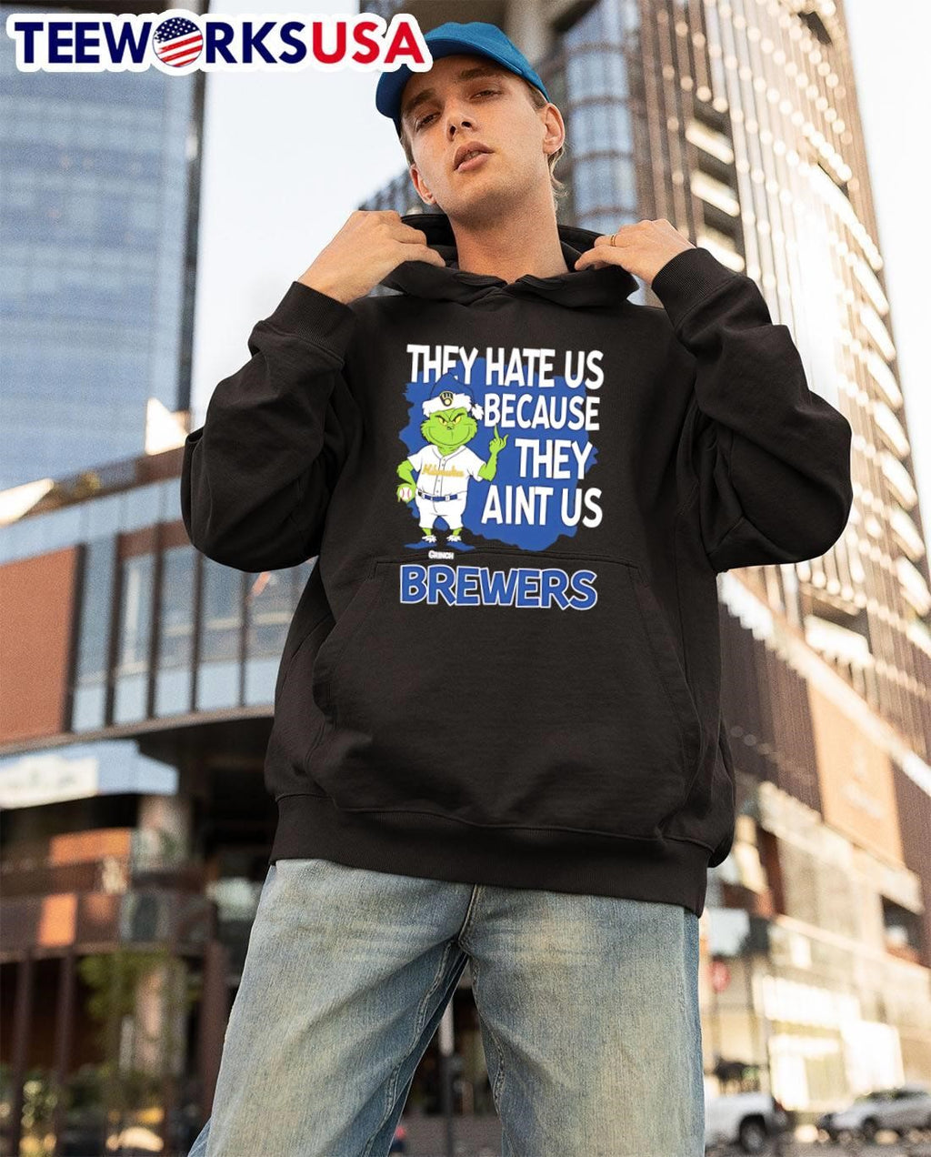 Milwaukee Brewers Grinch Christmas They Hate Us Ain't - Adult & Kids T-Shirts, Sweatshirts & Hoodies apparel design preview 3