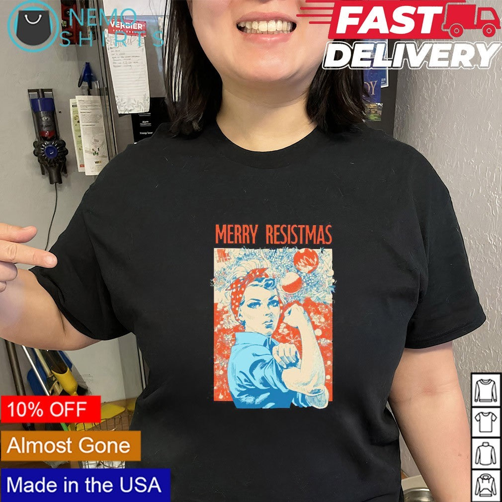 Merry resistmas Christmas Rosie the Riveter - Adult & Kids T-Shirts, Sweatshirts & Hoodies apparel design preview 3