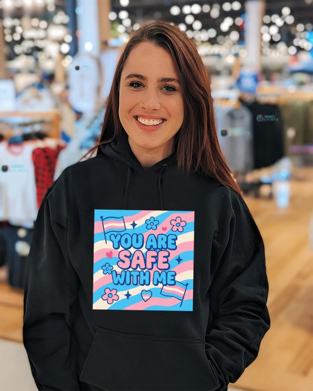 You are safe with me transgender flag - Adult & Kids T-Shirts, Sweatshirts & Hoodies apparel design preview 3