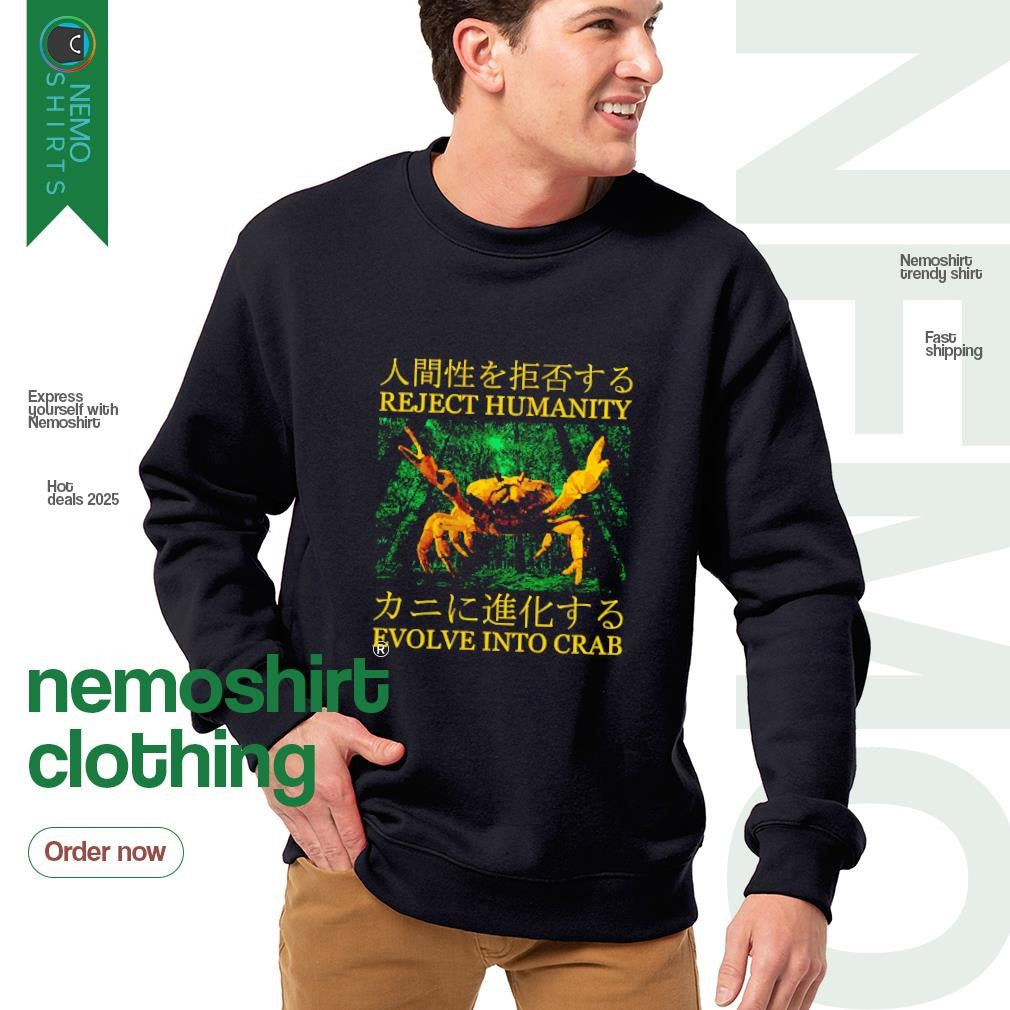 Reject humanity evolve into crab Japanese - Adult & Kids T-Shirts, Sweatshirts & Hoodies apparel design preview 4