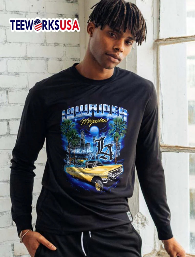 Lowrider Magazine LA Gold Impala Convertible Dodger - Adult & Kids T-Shirts, Sweatshirts & Hoodies apparel design preview 5