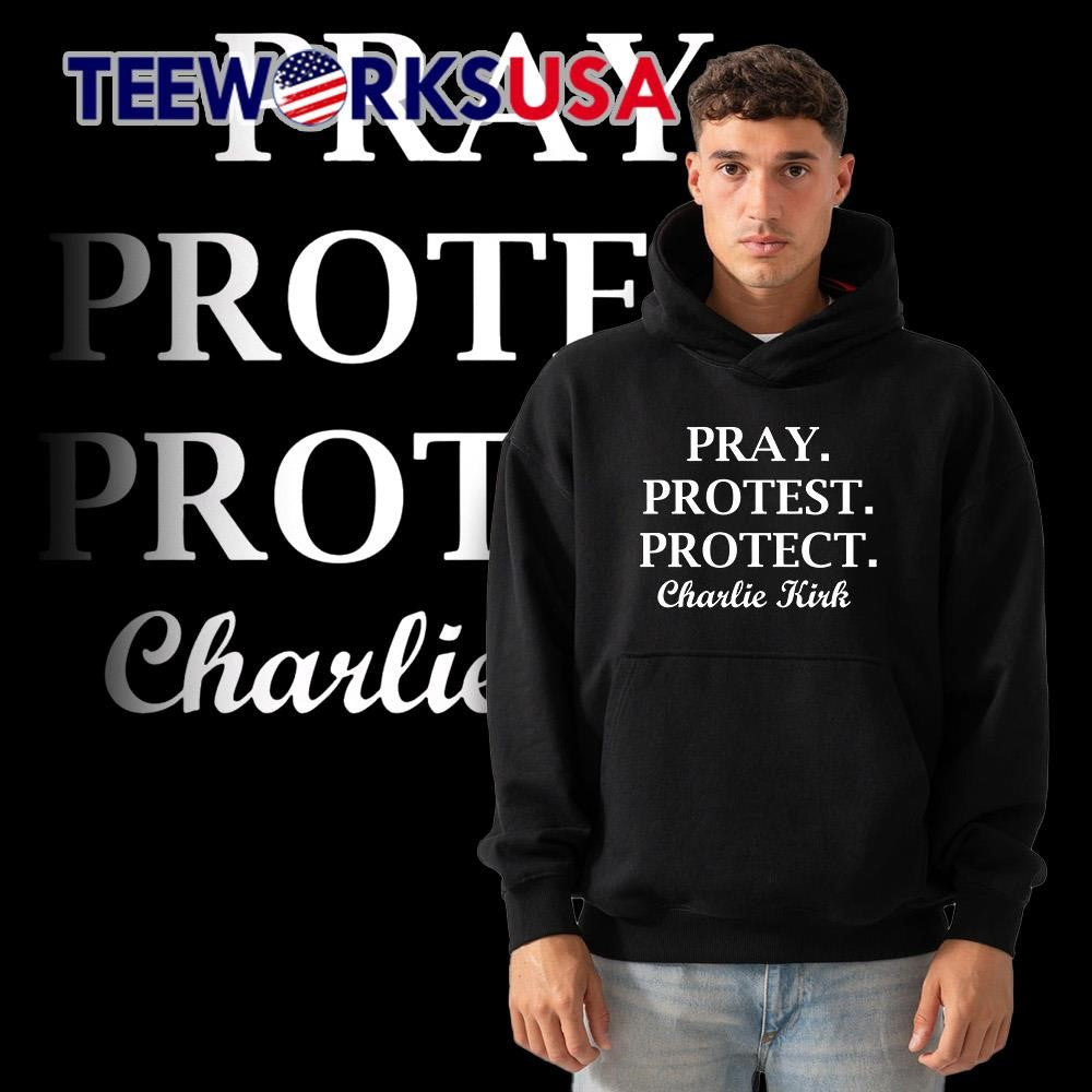 Pray Protest Protect Charlie Kirk - Adult & Kids T-Shirts, Sweatshirts & Hoodies apparel design preview 2