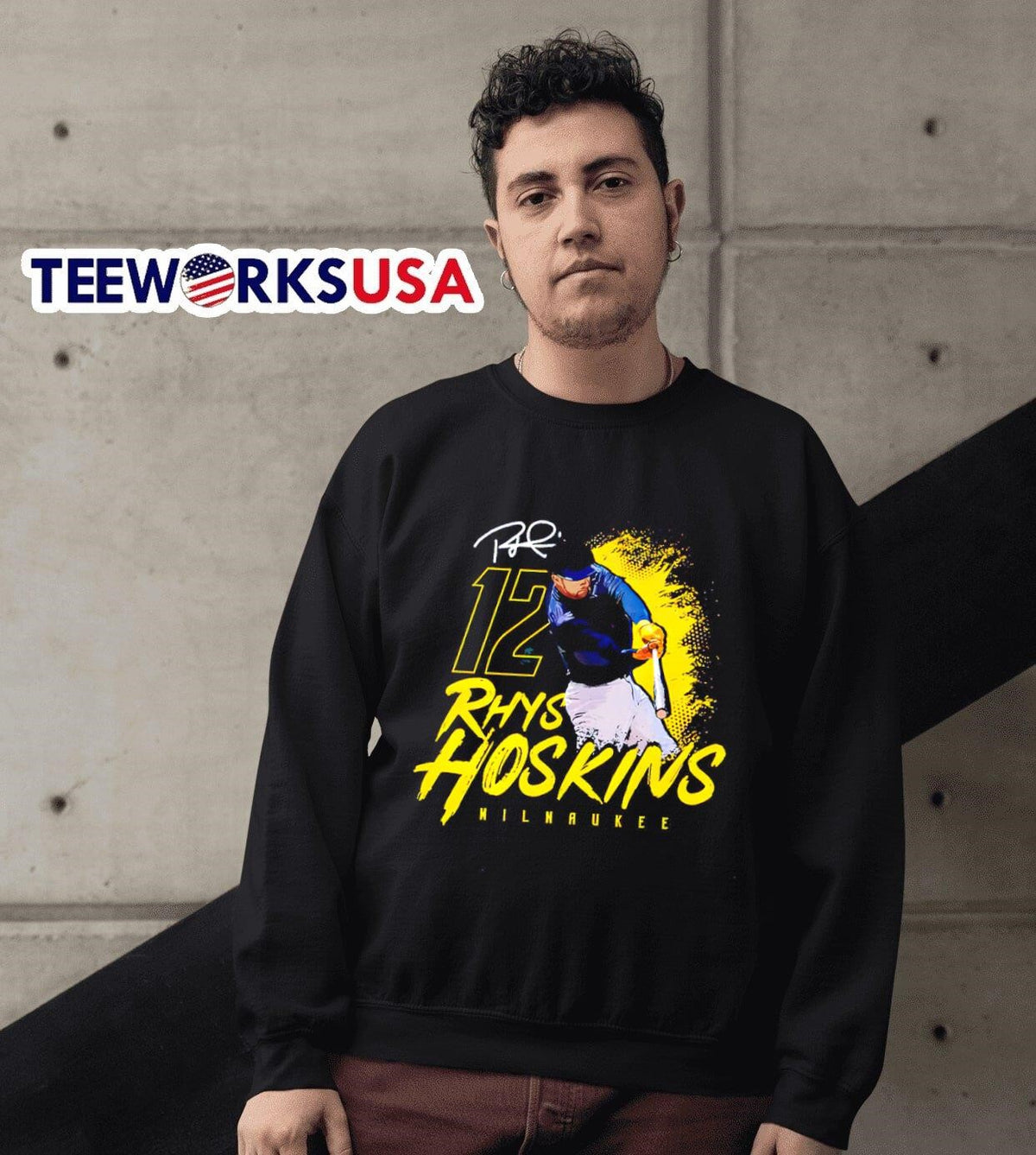 Rhys Hoskins Milwaukee Brewers 12 dissolve signature - Adult & Kids T-Shirts, Sweatshirts & Hoodies apparel design preview 3