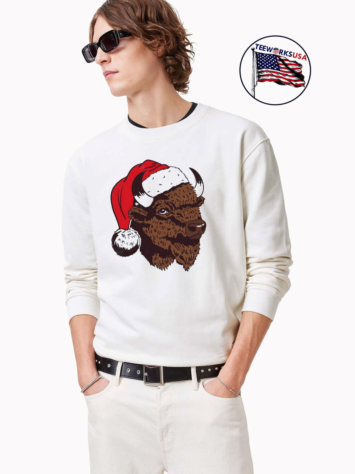 Santa Bison Buffalo - Adult & Kids T-Shirts, Sweatshirts & Hoodies apparel design preview 3
