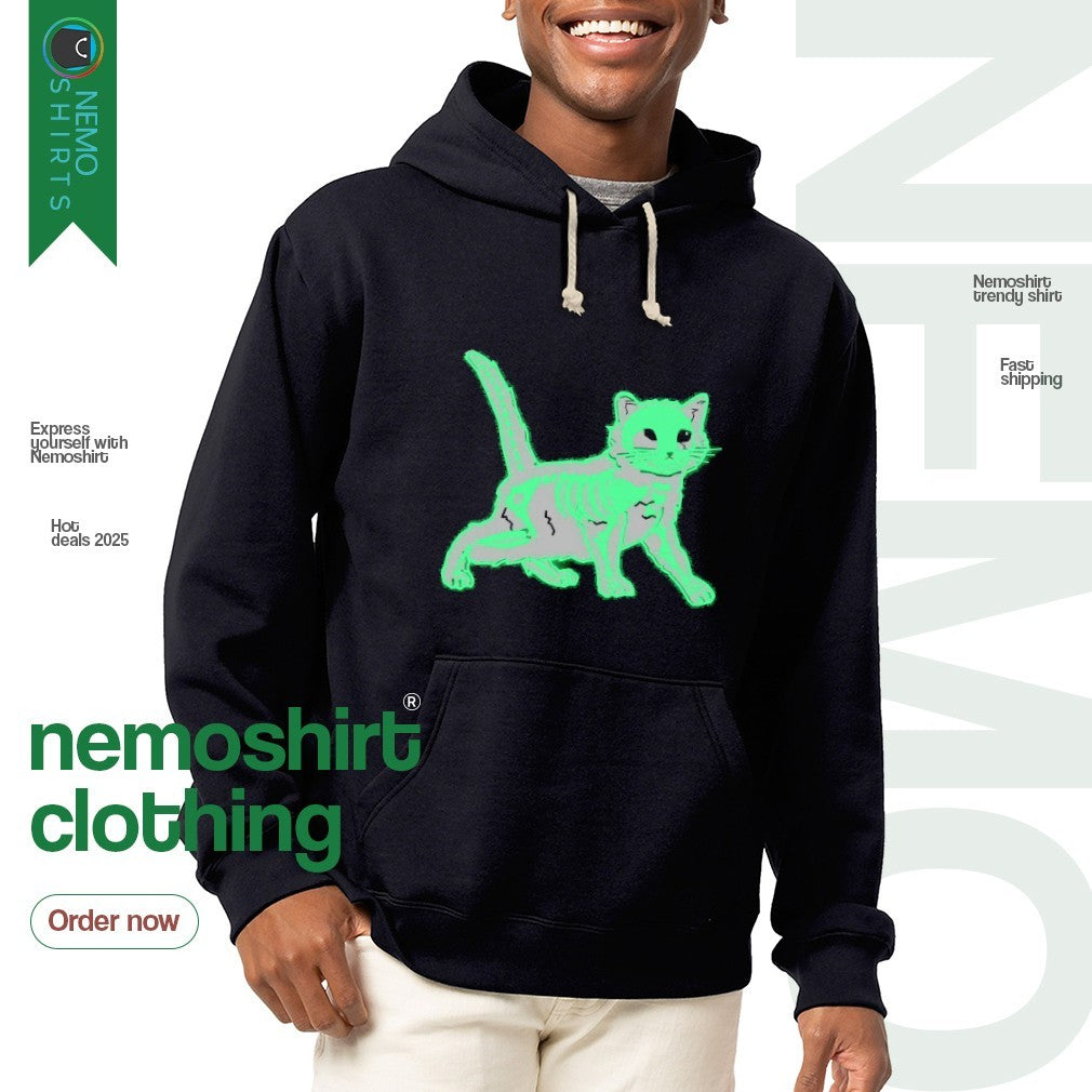 Glow in the dark cat skeleton xray - Adult & Kids T-Shirts, Sweatshirts & Hoodies apparel design preview 2