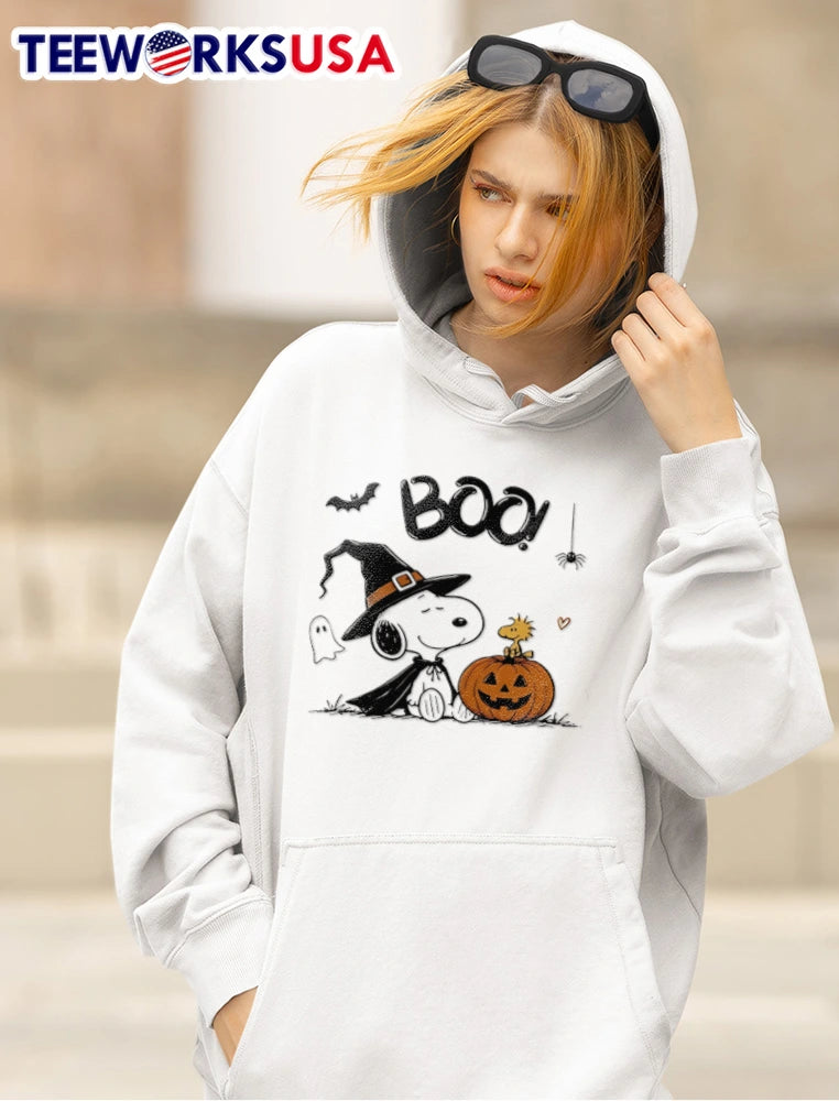 Peanuts BOO Snoopy witch hat Woodstock pumpkin - Adult & Kids T-Shirts, Sweatshirts & Hoodies apparel design preview 5