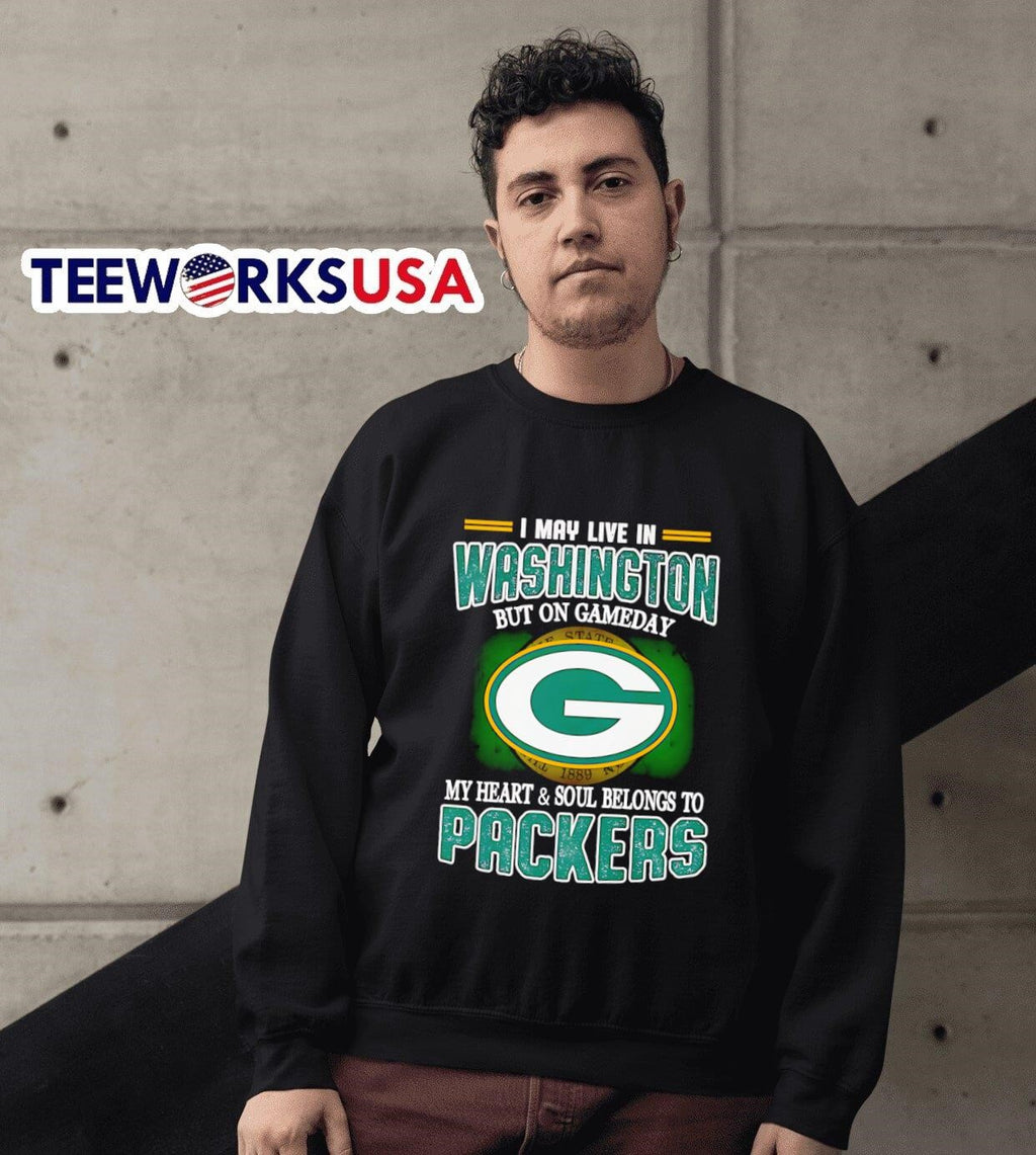 I may live in Washington but on gameday my heart and - Adult & Kids T-Shirts, Sweatshirts & Hoodies apparel design preview 3