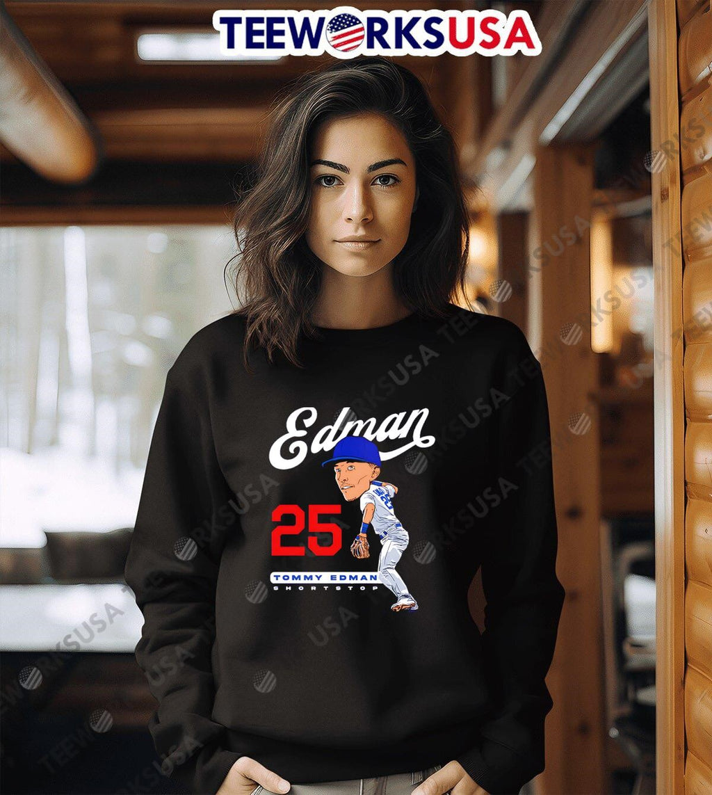 Tommy Edman No. 25 shortstop cartoon - Adult & Kids T-Shirts, Sweatshirts & Hoodies apparel design preview 3
