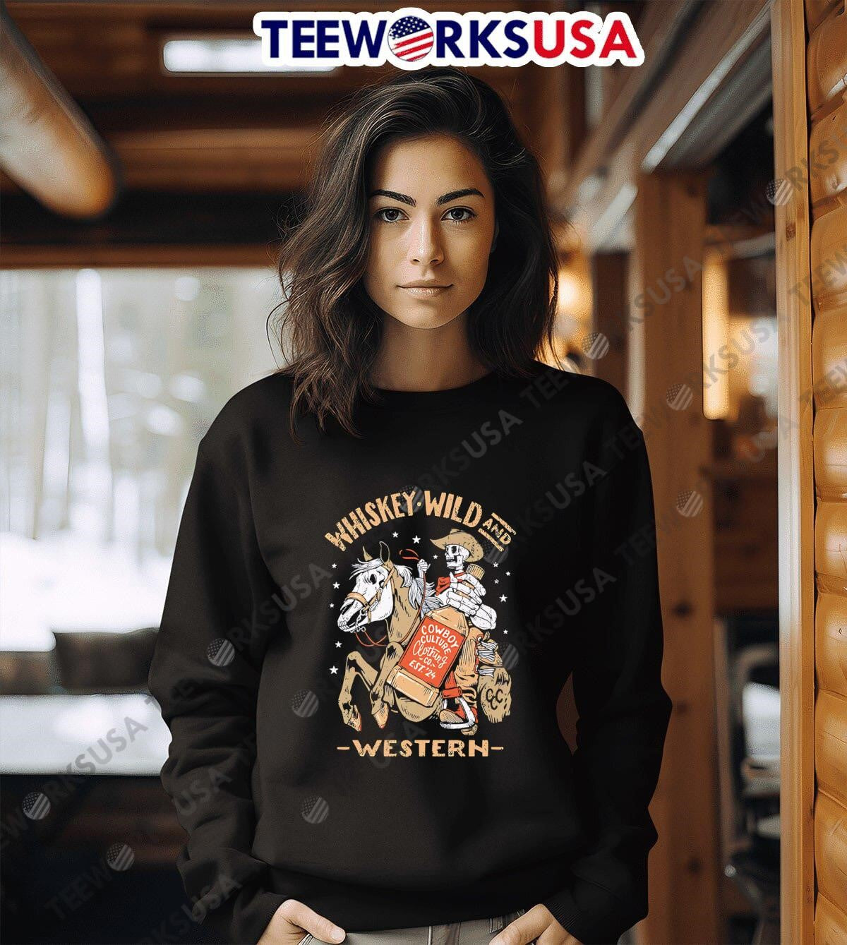 Whiskey Wild And Western Cowboy Skeleton - Adult & Kids T-Shirts, Sweatshirts & Hoodies apparel design preview 6