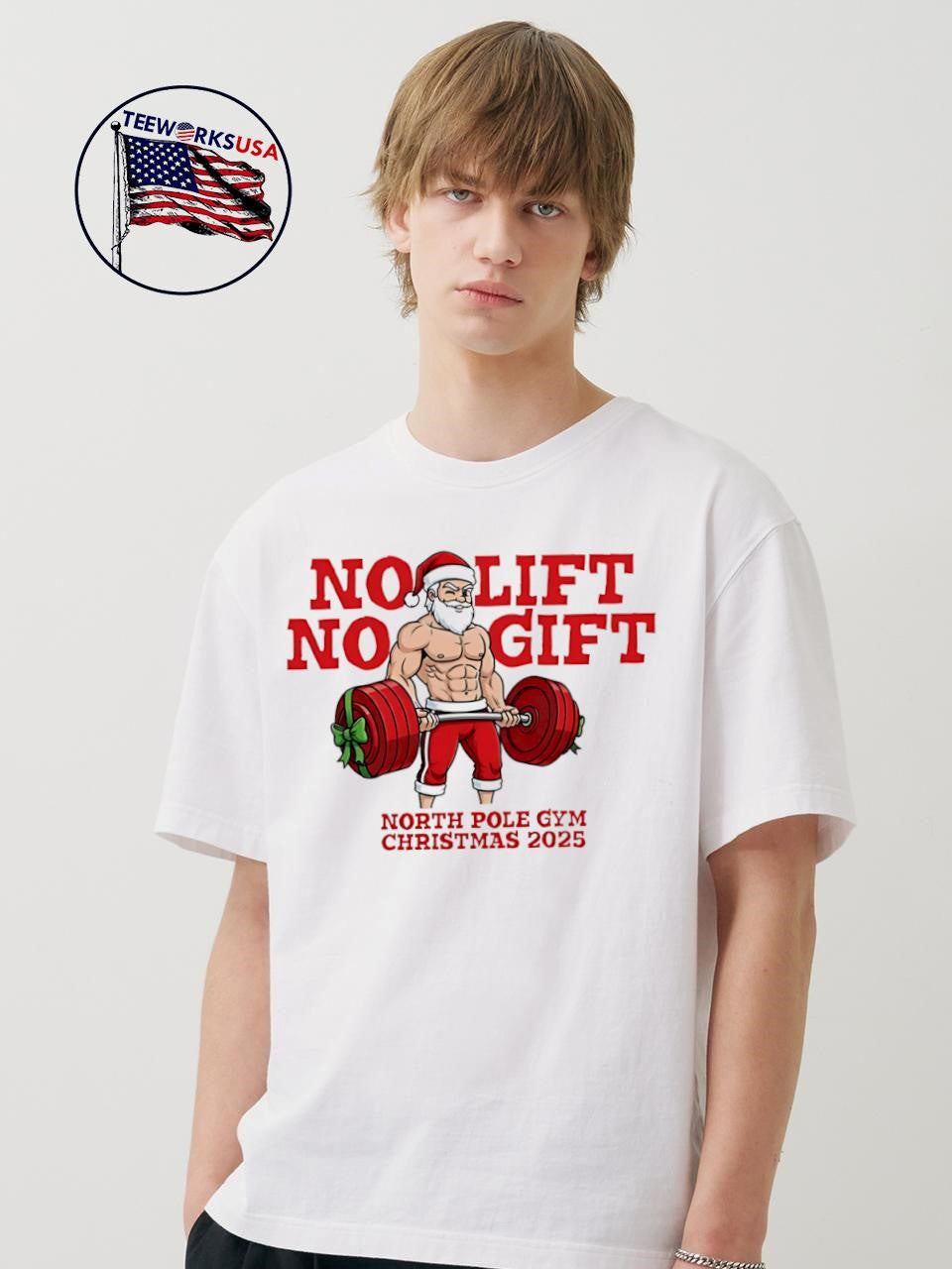 No Lift Gift Gym Santa Christmas - Adult & Kids T-Shirts, Sweatshirts & Hoodies apparel design preview 1
