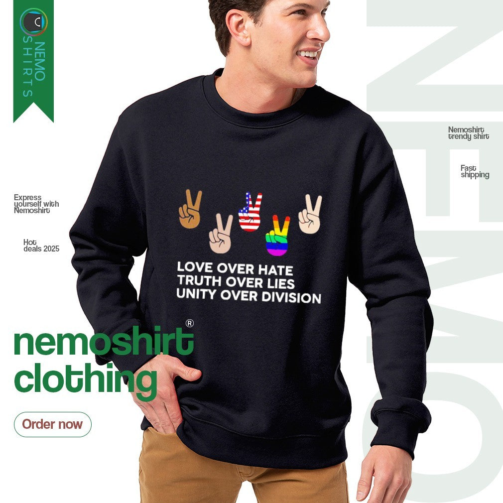 Love over hate truth lies unity division - Adult & Kids T-Shirts, Sweatshirts & Hoodies apparel design preview 4