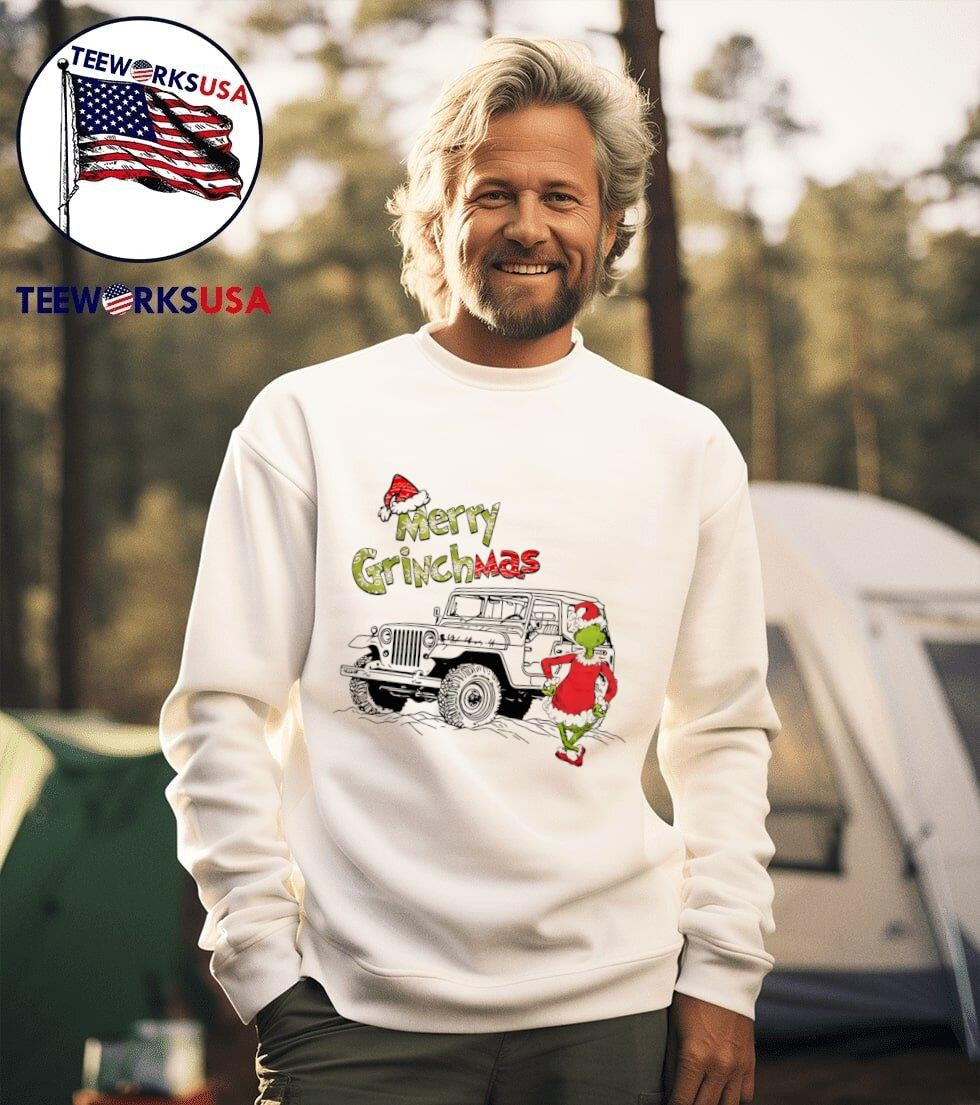 Merry Grinchmas Jeep car - Adult & Kids T-Shirts, Sweatshirts & Hoodies apparel design preview 3