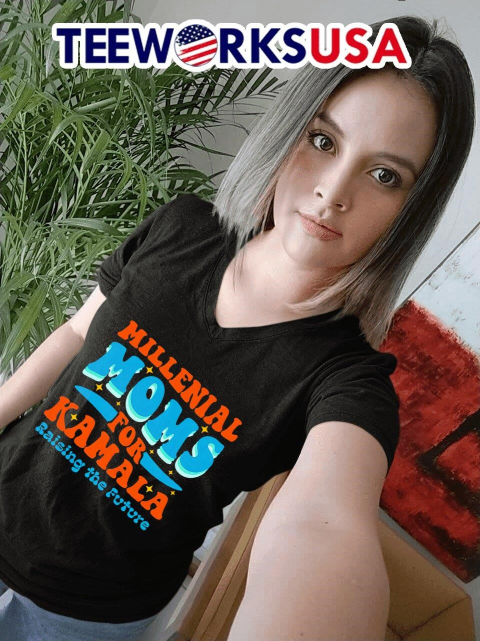 Millennial moms for Kamala Harris raising the future - Adult & Kids T-Shirts, Sweatshirts & Hoodies apparel design preview 4
