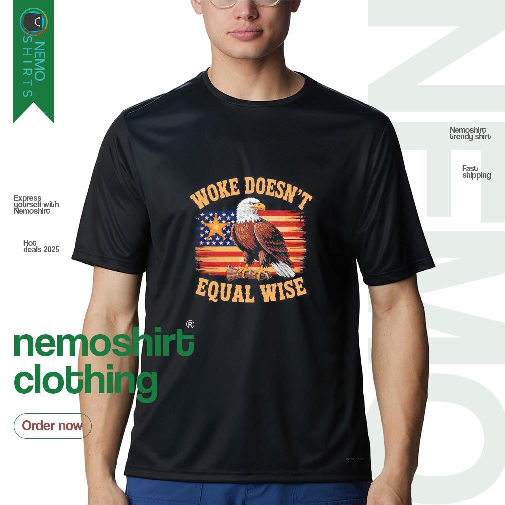 Woke doesn't equal wise eagle US flag - Adult & Kids T-Shirts, Sweatshirts & Hoodies apparel design preview 1