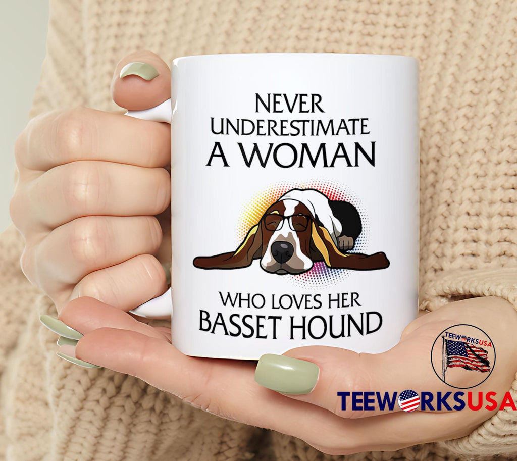 Dog never underestimate a woman who loves her basset - Adult & Kids T-Shirts, Sweatshirts & Hoodies apparel design preview 6