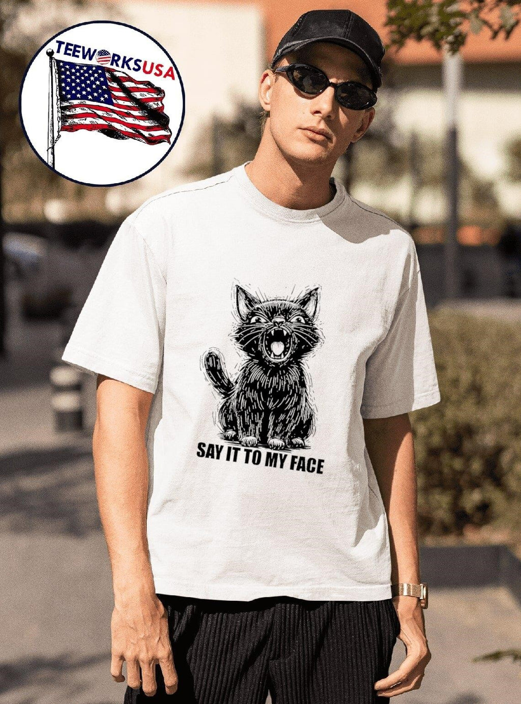 Say it to my face Ferocious cat - Adult & Kids T-Shirts, Sweatshirts & Hoodies apparel design preview 1