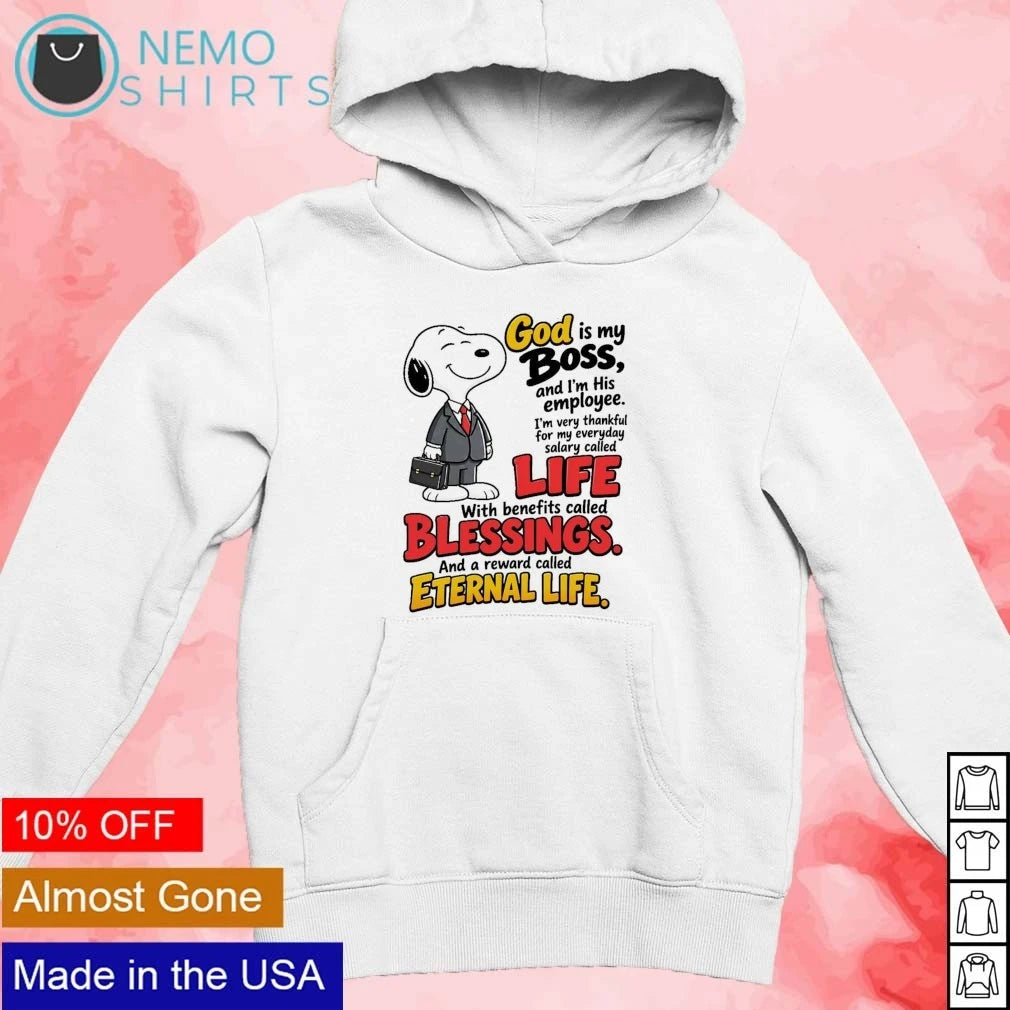 Snoopy God Is My Boss Employee Life Blessings Eternal - Adult & Kids T-Shirts, Sweatshirts & Hoodies apparel design preview 2