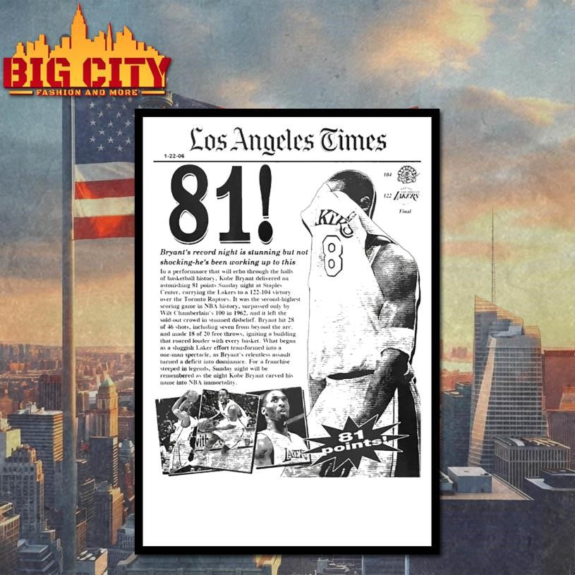 Kobe Bryant Los Angeles Times 81 points - Adult & Kids T-Shirts, Sweatshirts & Hoodies apparel design preview 4