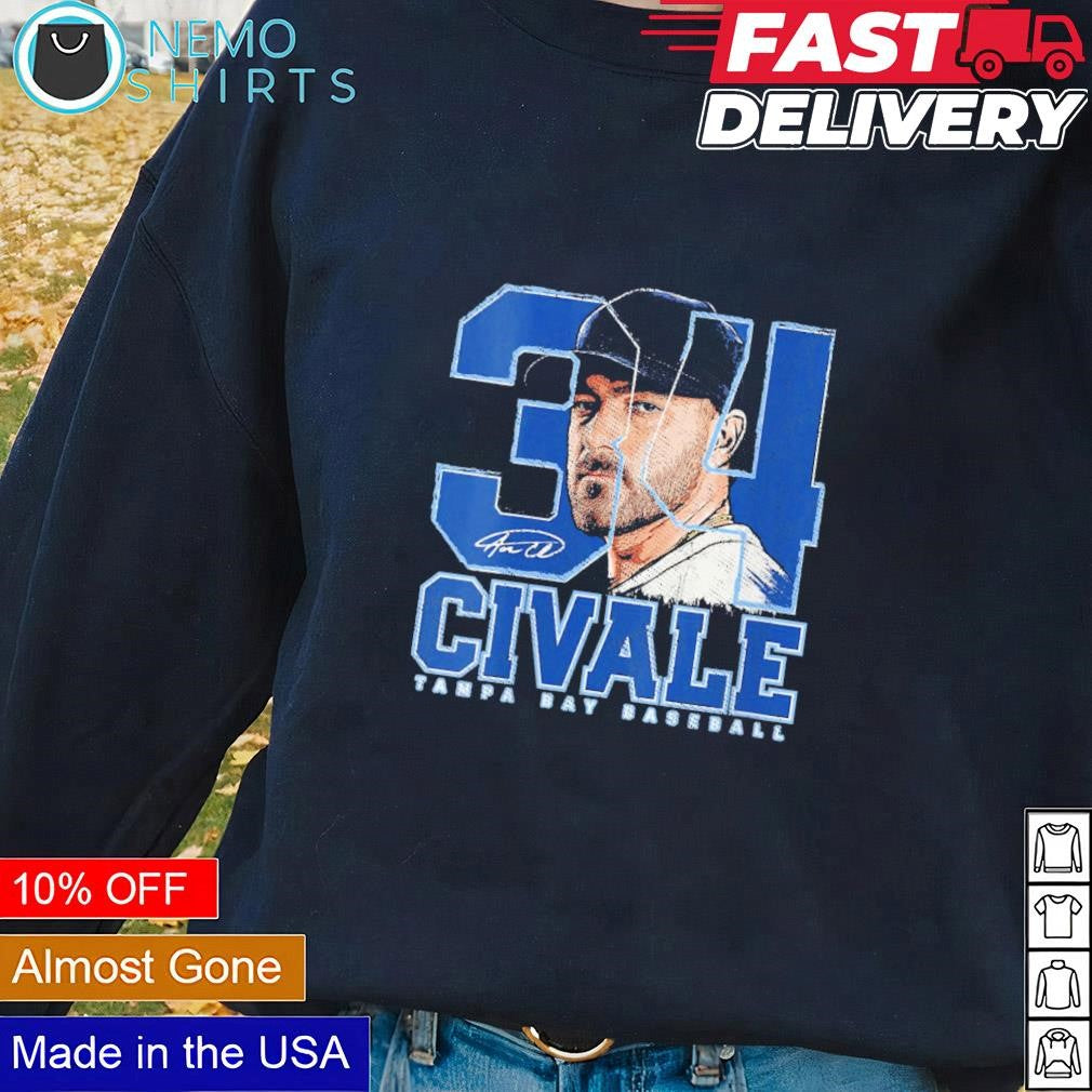 Aaron Civale Tampa Bay Rays no 34 signture silhouette - Adult & Kids T-Shirts, Sweatshirts & Hoodies apparel design preview 1