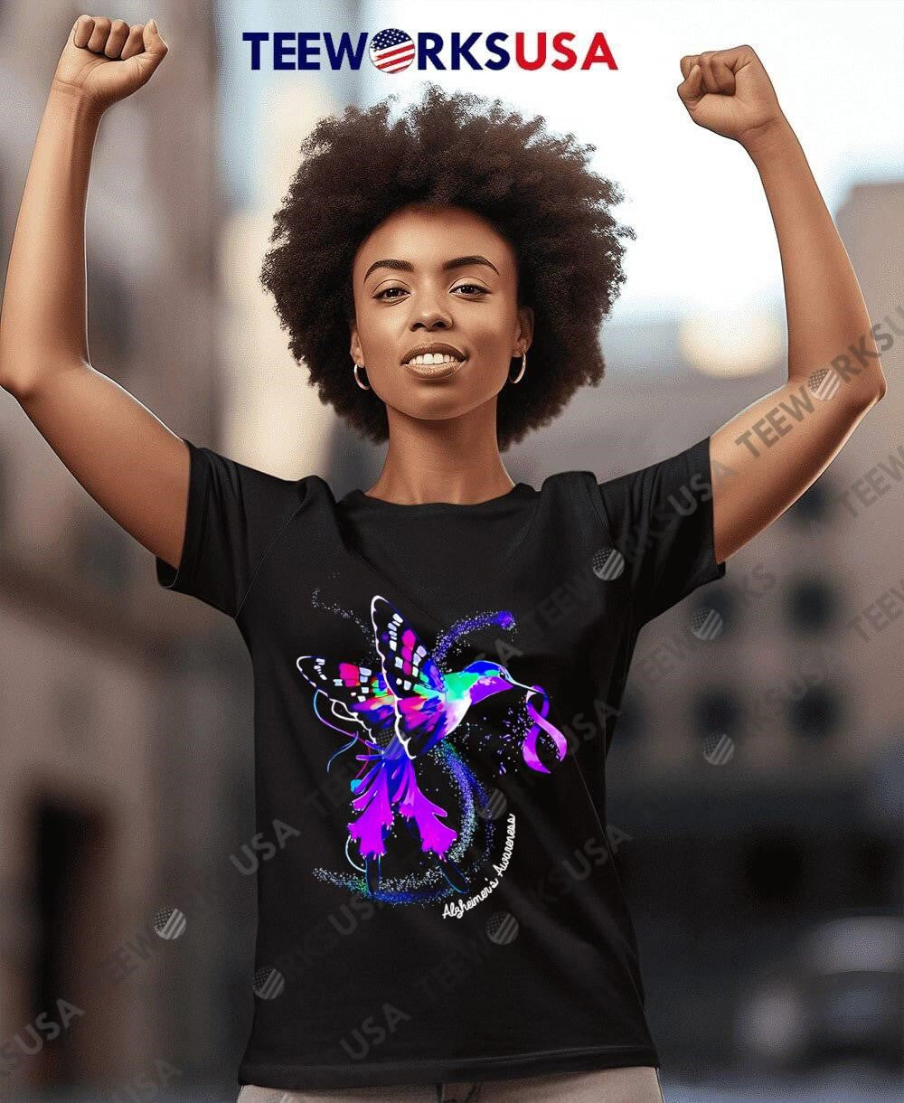 Hummingbird Holding Purple Ribbon Alzheimer s - Adult & Kids T-Shirts, Sweatshirts & Hoodies apparel design preview 8