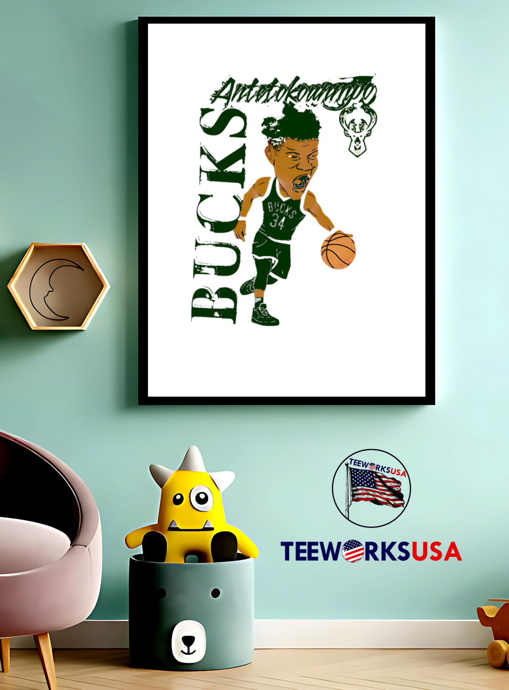 Antetokounmpo Bucks caricature cartoon - Adult & Kids T-Shirts, Sweatshirts & Hoodies apparel design preview 3