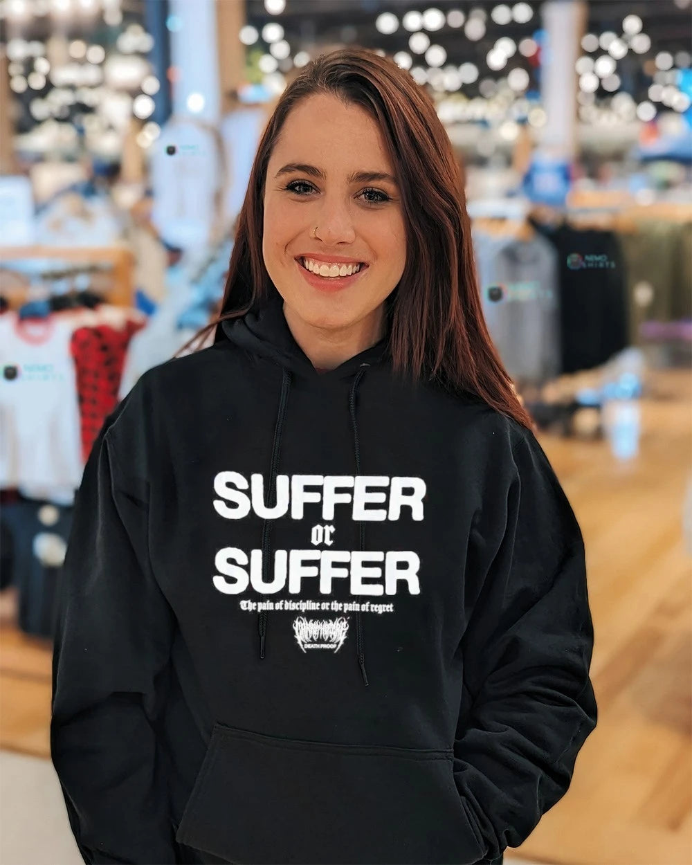 Suffer or the pain of discipline regret - Adult & Kids T-Shirts, Sweatshirts & Hoodies apparel design preview 3