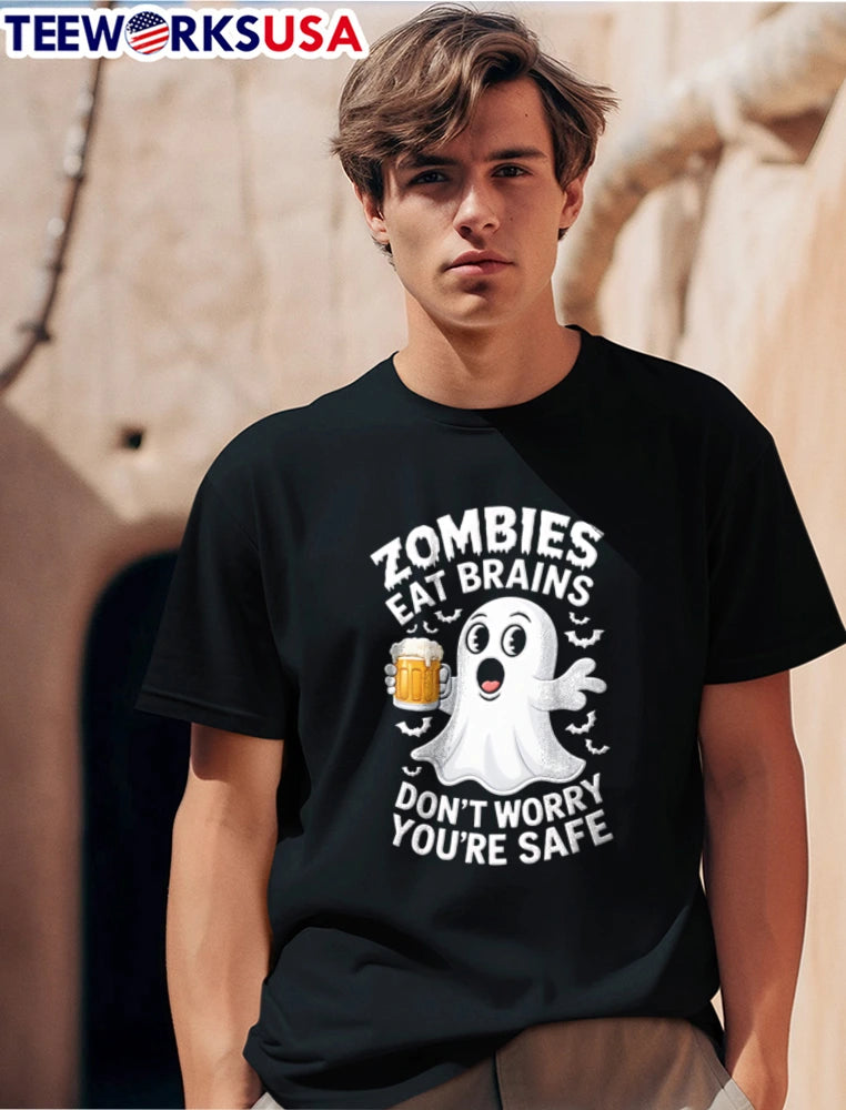 Zombies Eat Brains Dont Worry You Are Safe ghost - Adult & Kids T-Shirts, Sweatshirts & Hoodies apparel design preview 1
