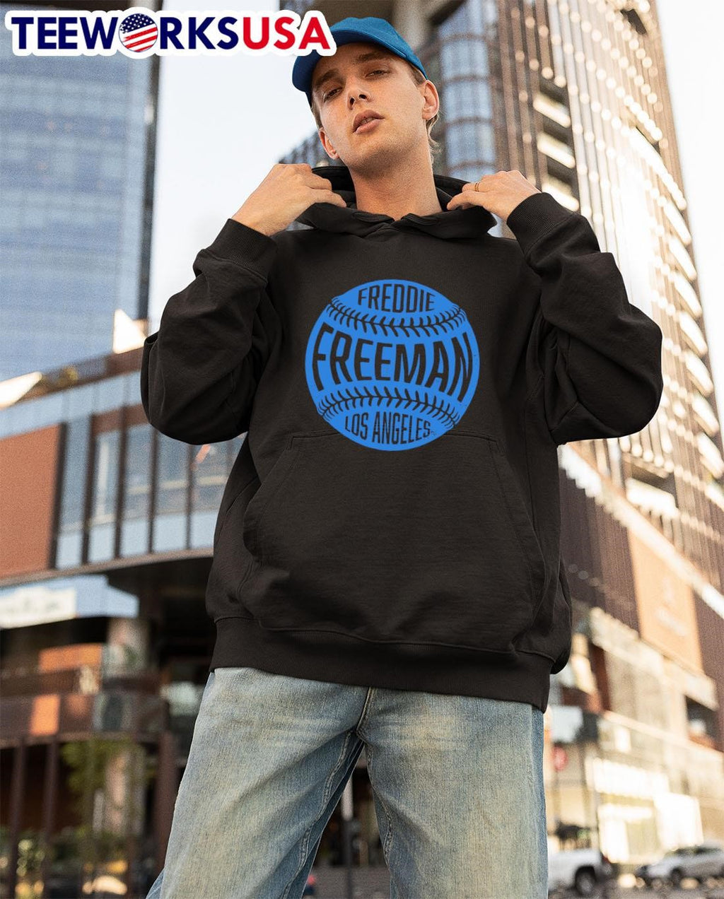 Freddie Freeman Los Angeles D Vintage Baseball - Adult & Kids T-Shirts, Sweatshirts & Hoodies apparel design preview 3