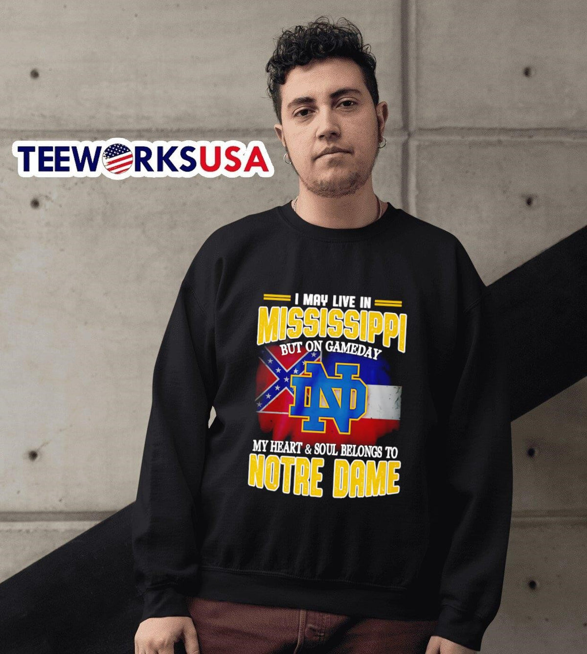 I may live in Mississippi but on gameday my heart and - Adult & Kids T-Shirts, Sweatshirts & Hoodies apparel design preview 6