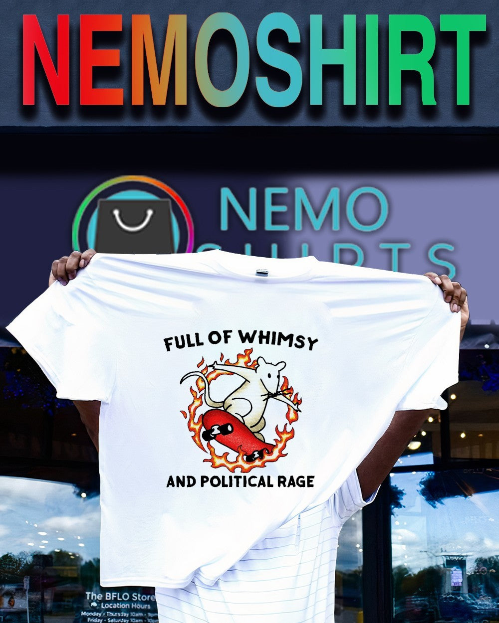 Full of whimsy and political rage rat on skateboard - Adult & Kids T-Shirts, Sweatshirts & Hoodies apparel design preview 1