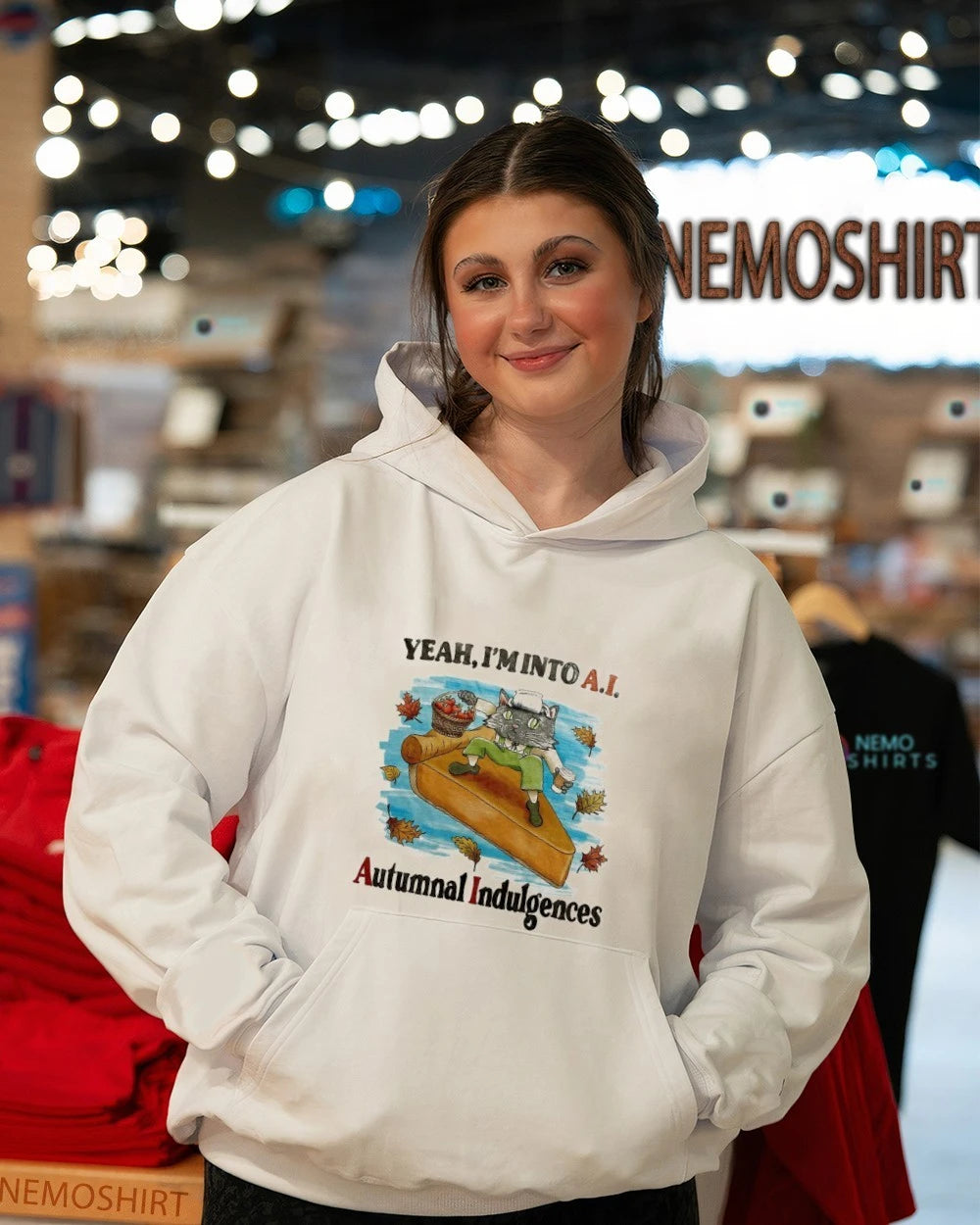Yeah I'm Into AI Autumnal Indulgences Cat Pie - Adult & Kids T-Shirts, Sweatshirts & Hoodies apparel design preview 3