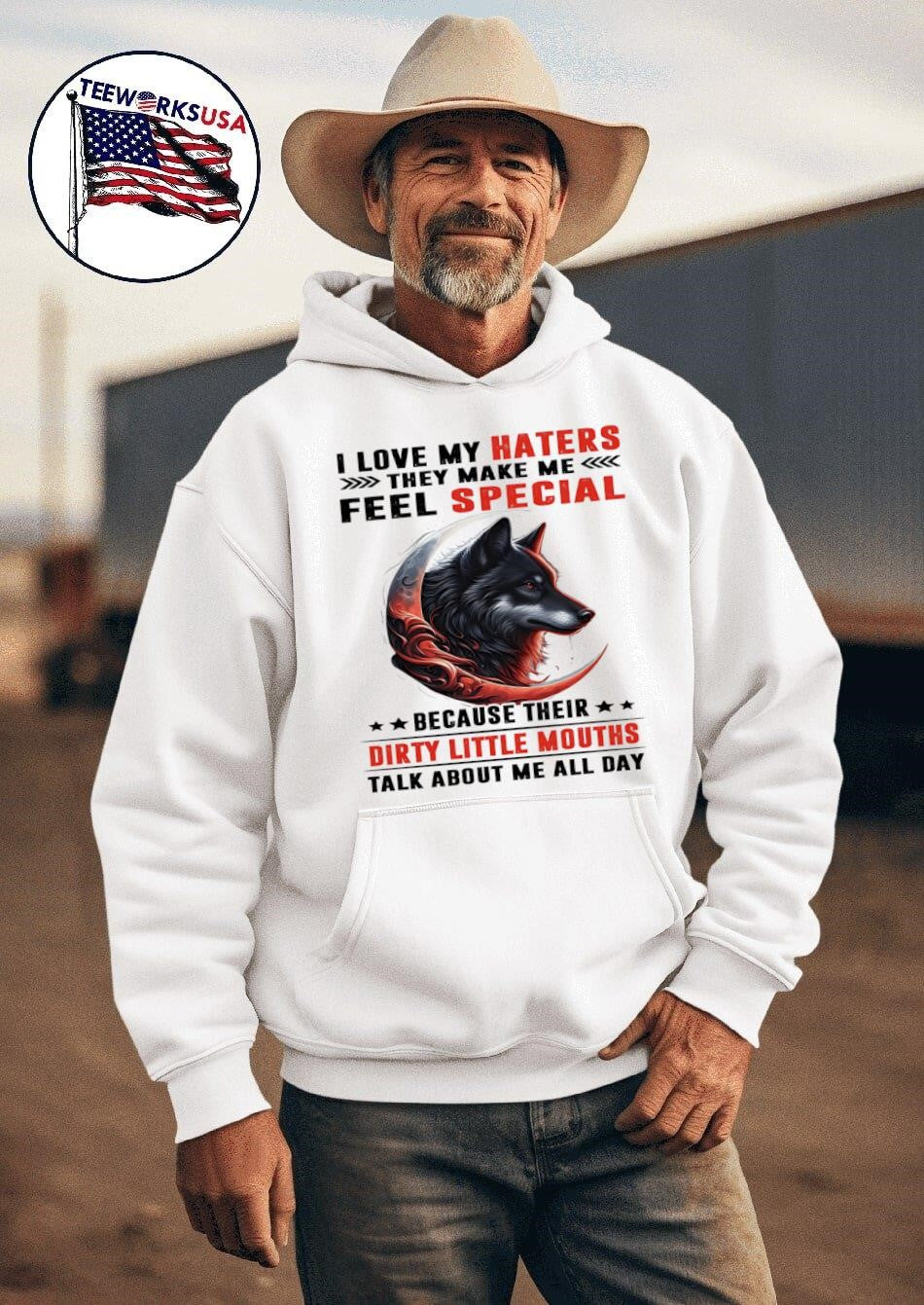 Wolf I love my haters they make me feel special - Adult & Kids T-Shirts, Sweatshirts & Hoodies apparel design preview 2