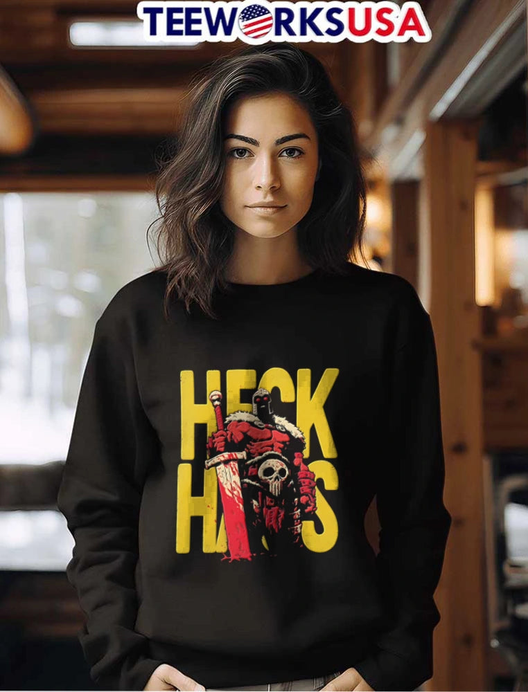 Heck Hits red armored warrior holding sword - Adult & Kids T-Shirts, Sweatshirts & Hoodies apparel design preview 7