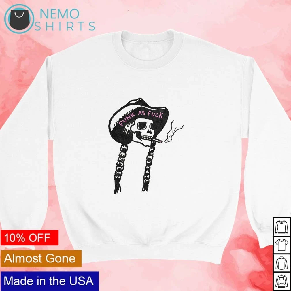Punk as Fuck Skeleton Cowgirl smoking braids - Adult & Kids T-Shirts, Sweatshirts & Hoodies apparel design preview 3